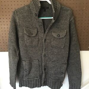 Belmonte trend Men’s Chunky Knit Cardigan Sweater Gray Button Front Size L